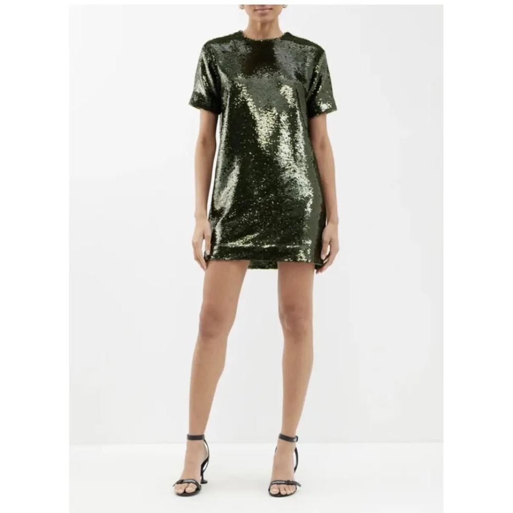 The Frankie Shop ‘Riley’ Sequins Tee Dress in Olive Green NEW NWT - Picture 1 of 13